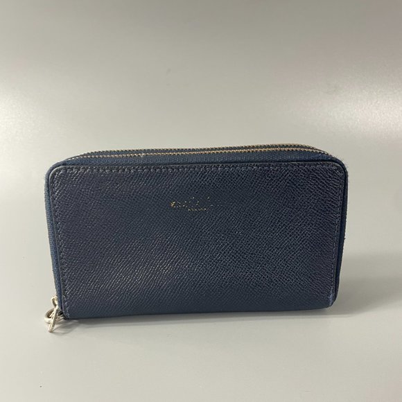 COACH F57467 DOUBLE ZIP PHONE WALLET IN CROSSGRAIN LEATHER, BLUE - Picture 1 of 12